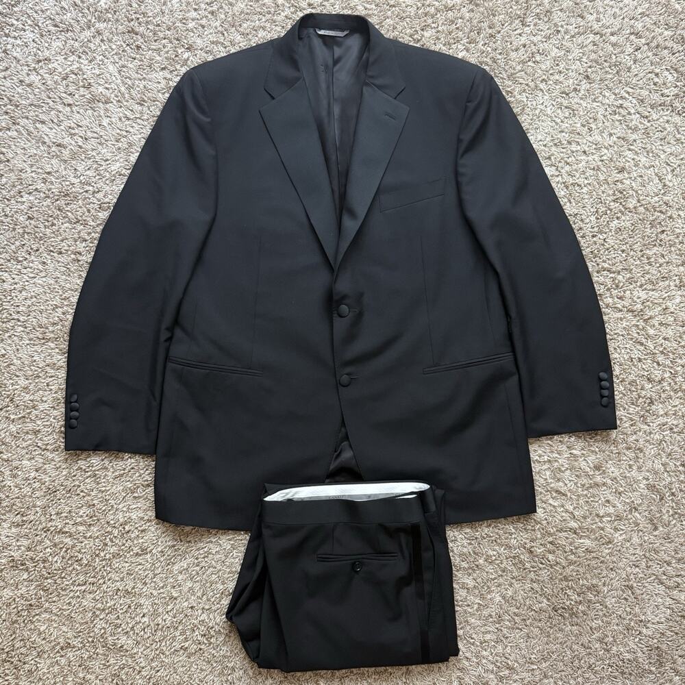 Canali Made In Italy Wool Mohair Travel Suit Black Men’s Size 48L Pants 42x33